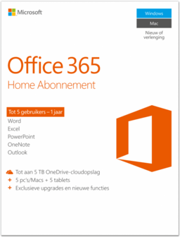 Microsoft Office 365 Home - 5 PC's - 1 jaar abbonement